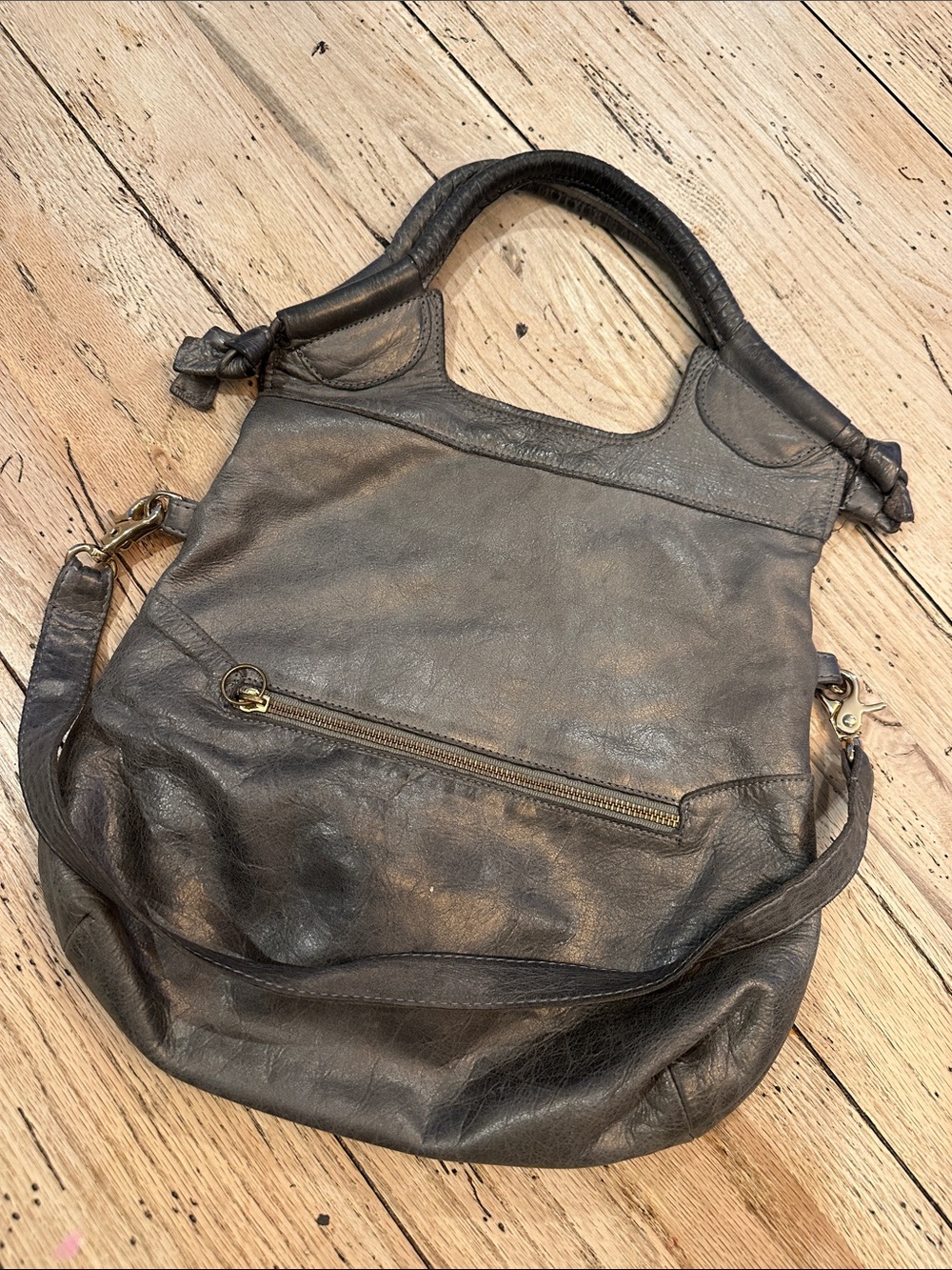 Foley + Corinna Distressed Black Leather Shoulder Bag